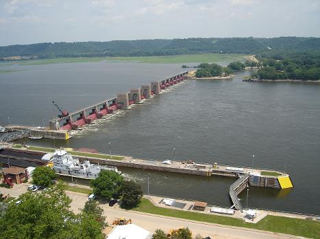 Lock and Dam 11 as seen from Eagle Point Park in Dubuque, Iowa