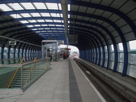 London City Airport DLR station island platform looking east