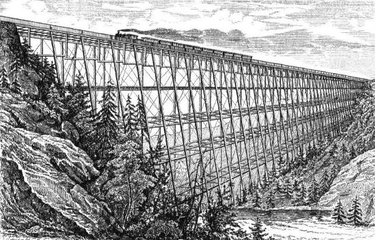 Lyman Viaduct, built over Dickinson Creek in Colchester, Connecticut:On the Boston and New York Airline Railroad, later the New York, New Haven and Hartford Railroad . The wrought iron trestle was built in 1873; the Dickinson Creek valley was filled in and the trestle was covered over in 1912-13.