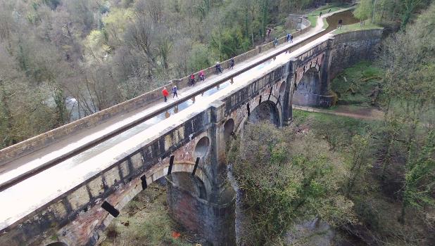 Marple Aqueduct : This shot was taken from a drone flying about the same height as the adjacent railway viaduct