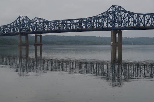 McClugage Bridge:The twin steel truss bridges known as McClugage Bridge, spanning the Illinois River at Peoria. The two bridges are similar but not identical. Photographed from the west side upstream.