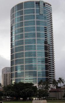 Nauru Tower (at dusk on a rainy day) : Address: 1330 Ala Moana Blvd, Honolulu, HI