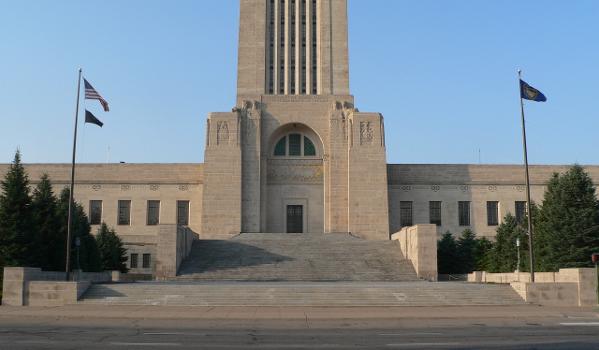 North entrance of Nebraska State Capitol in Lincoln, Nebraska