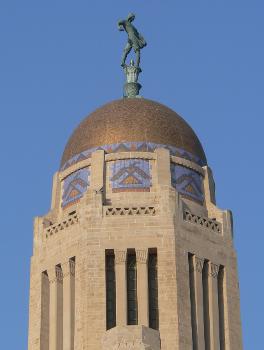 Dome atop Nebraska State Capitol in Lincoln, Nebraska; seen from the northeast