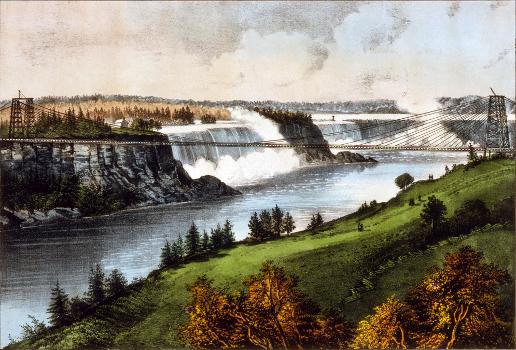 Artwork of the Falls View Suspension Bridge as seen from the Canadian side