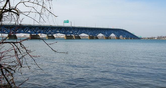 Niagara River, from Grand Island, New York. In the distance is the North Grand Island Bridge