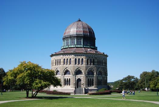 Nott Memorial Hall:Built in 1858 on the campus of Union College in Schenectady, New York, United States, commemorates Eliphalet Nott, president of Union from 1804 to 1866 (for which he became, and still remains, the longest serving college or university president in United States history). The structure was placed on the National Register of Historic Places in 1972 and subsequently became a National Historic Landmark in 1986. It is currently used as a student lounge and study area, a display space for art, and for special events on campus.