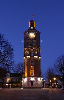 The former water tower in the center of Vinnitsa, Ukraine:View in the winter evening.