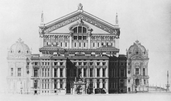 Elevation of the rear (north) facade (administration building) of the Paris Opera's Palais Garnier
