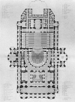 Plan the the first loge level of the Paris Opera's Palais Garnier