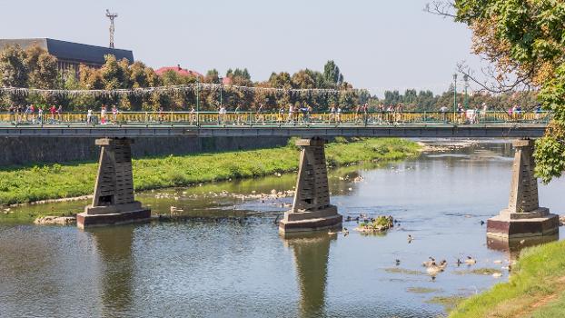 Pedestrian bridge in Uzhhorod, Uzh River, Ukraine