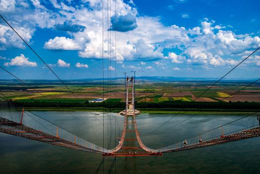 Suspension bridge over the Danube near Brăila, Romania