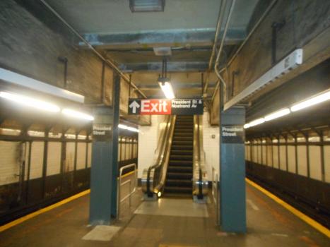 The escalator at the President Street Subway Station on the IRT Nostrand Avenue Line in the Crown Heights section of Brooklyn, New York City