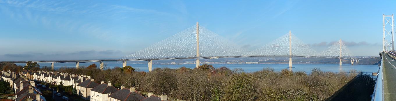 Panorama of the Queensferry Crossing from the Forth Road Bridge