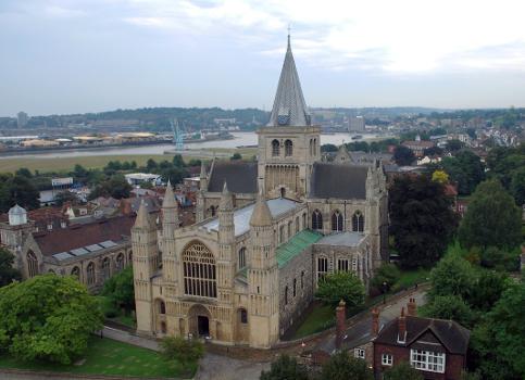 Rochester Cathedral as viewed from the top of Rochester Castle