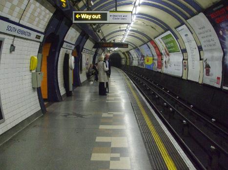 South Kensington tube station Piccadilly line eastbound platform looking west