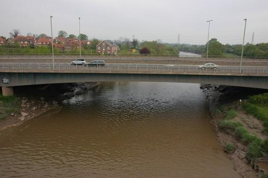 The new bridge at Over:This bridge over the western channel of the River Severn at Over replaced the earlier Thomas Telford bridge (from which the picture is taken). The River Severn is tidal to Maisemore Weir, just about this bridge, these bridges are popular viewing spots to watch the Severn Bore.