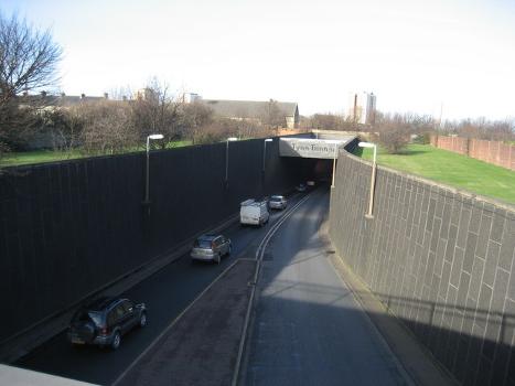 Tyne Tunnel - Southern Entrance:Major arterial route showing the A19 disappearing into the depths of the Tyne Tunnel at the Jarrow end
