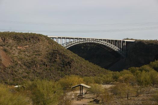 View of the US93 steel arch bridges over Burro Creek