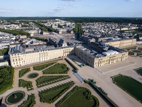 Aerial view of the Palace of Versailles, France