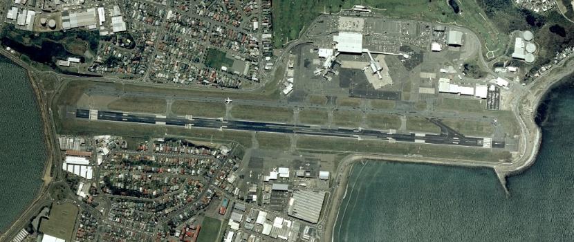 An aerial photo of the Wellington International Airport, Wellington