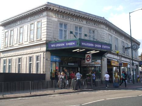 Willesden Green tube station viewed from the south, a second entrance can be seen on the northern side