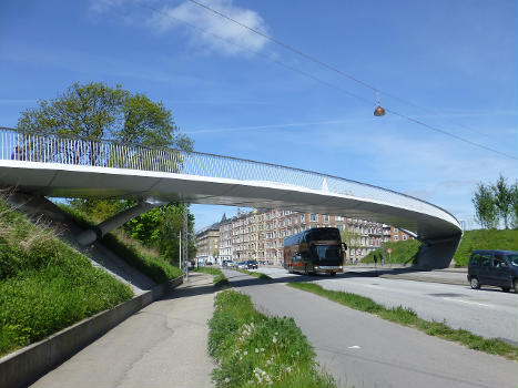 The pedestrian and bikeway bridge Åbuen over Ågade in Copenhagen.