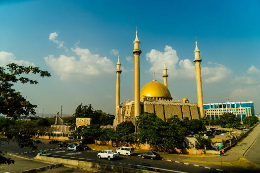 The Abuja National Mosque, also known as the Nigerian National Mosque, in Abuja, Nigeria.