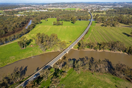 Aerial view of the northern end of the Gobbagombalin Bridge.