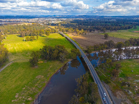 Aerial view of the northern end of the Gobbagombalin Bridge.