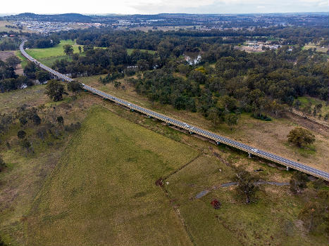 Aerial view of the southern end of the Gobbagombalin Bridge.