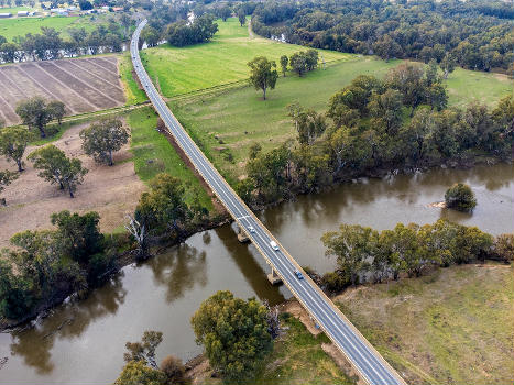 Aerial view of the southern end of the Gobbagombalin Bridge.