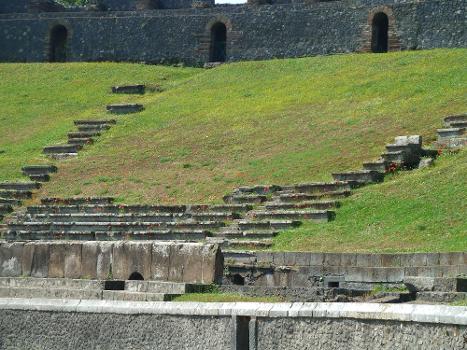 Amphitheatre steps and seats, with poppies