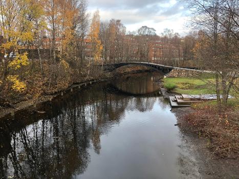 Sandvikselva in the Central part of Bærum, Norway. The bridge (Løkke Bro) was once painted by Claude Monet.