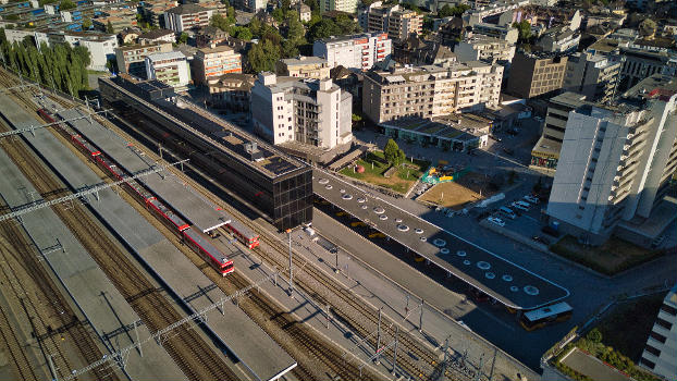 Bahnhof Visp von oben im Juli 2022