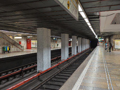 M1 line platform of Basarab metro station, Bucharest, Romania.