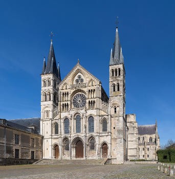The facade of Basilique Saint-Remi de Reims, France.