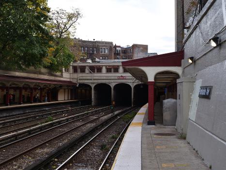 View of the BMT Parkside Avenue station from the northmost open-cut end looking south