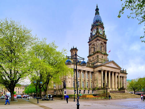 Bolton’s imposing town hall stands in Victoria Square (once the site of the town's market) : First opened in 1873, it was extended in the 1930s.