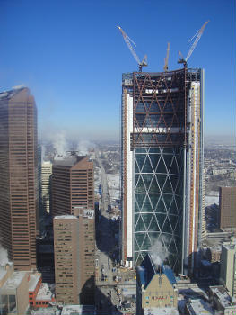 The Bow building in Calgary, Alberta. Topped out, but still under construction in February 2011