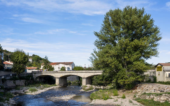 The Bridge of the D908 road over the Orb River in Bédarieux, Hérault, France