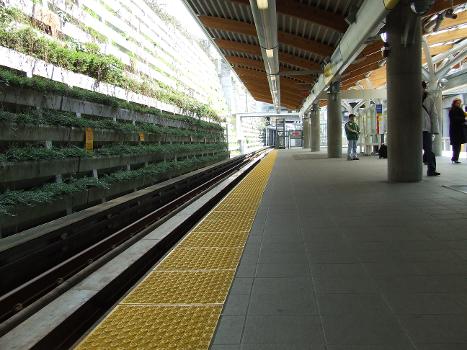 Broadway and Commercial Skytrain Station, Vancouver, BC, Canada, from Millenium Line platform.