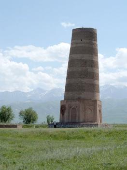 The Burana Tower in Kyrgyzstan, showing the restored, western-facing side.