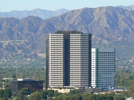 Buildings in the media district of Burbank, California — Verdugo Mountains in backround