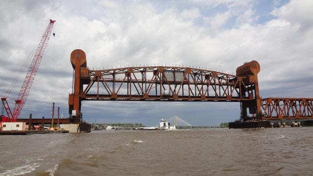 This is a photo of the lift span at Burlington Iowa, in the open position.