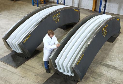 Completed tower saddle for Hardanger bridge, manufactured by Goodwin Steel Castings, ready for shipping