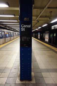 Canal Street Subway Station (Eighth Avenue Line):The south end of the Downtown platform of the Canal Street IND station, under 6th Avenue and Walker Street in SoHo / Hudson Square / Tribeca, Manhattan