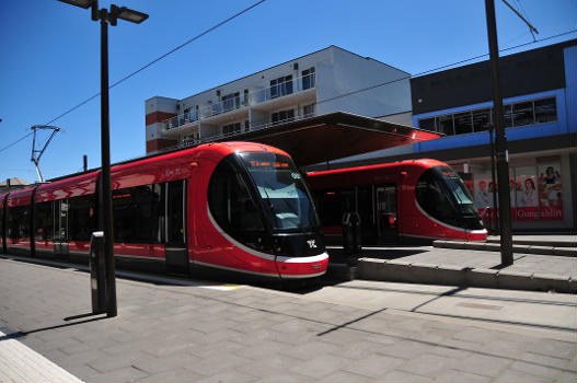 Canberra light rail stage 1 featuring a CAF Urbos 3 vehicle or tram Gungahlin Place
