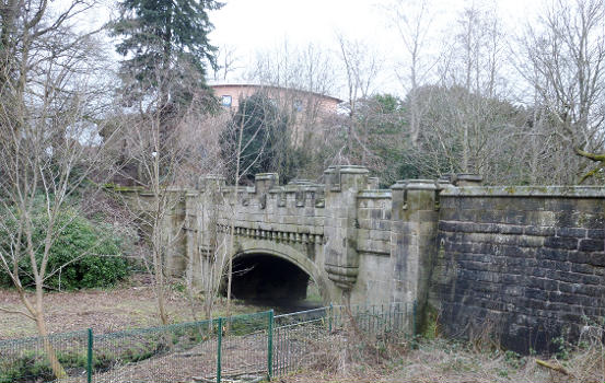 Castlemilk Stables Bridge & Burn, Machrie Road, Castlemilk, Glasgow. The bridge once led to the mansion house.