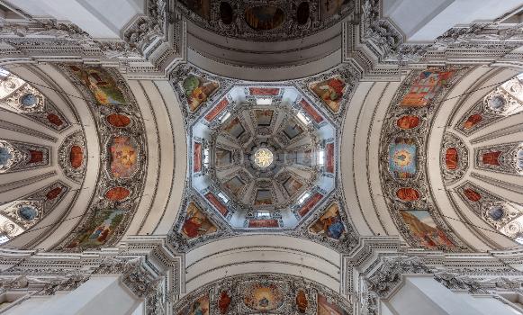 Central dome of Salzburg Cathedral, Austria. : The cathedral was founded in 774 and rebuilt in 1181 after a fire but it become its present appearance under Prince-Bishop in the 17th century.